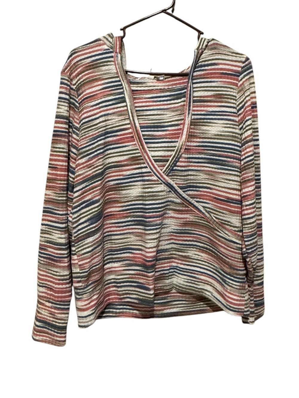 Cato Multicolor Striped V-Neck Wrap Top - Pink, Blue, Cream, Green